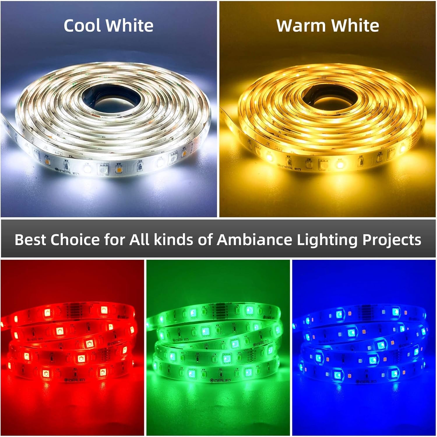 DC24V RGBWW LED Strip Lights 32.8Ft/Roll,Dimmable RGB Cold White Warm White(2700K-6000K) SMD5050 6 Wire Full Color Ambiance Daylight RGBWW Lightstrip Plus,Only 10M RGBCCT LED Lightstrip