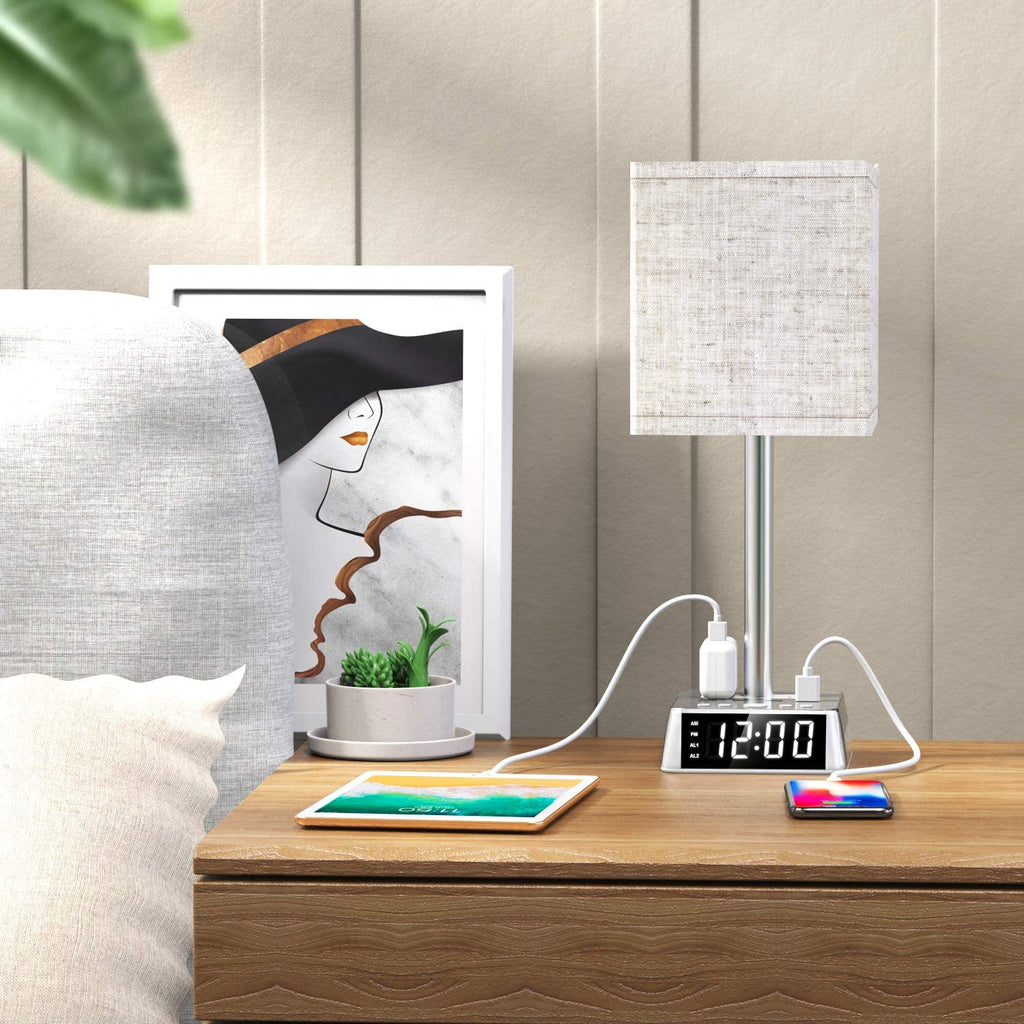 Table Lamp, 4 USB Ports &amp; AC Power Outlets, Alarm Clock DC-THE CEO
