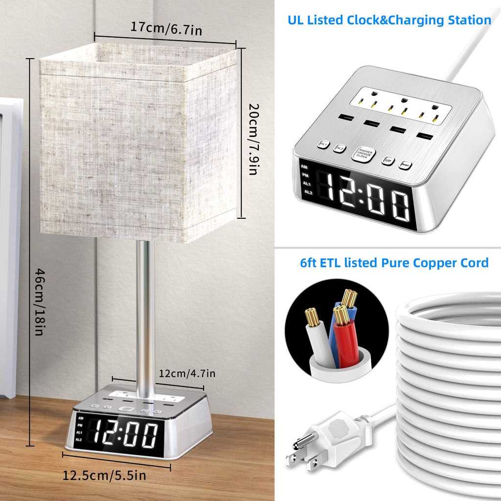 Table Lamp, 4 USB Ports &amp; AC Power Outlets, Alarm Clock DC-THE CEO
