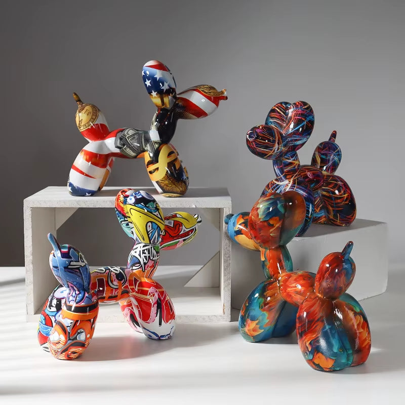 Pop Art Graffiti Balloon Dog Sculpture Object Painting Baloon Statue Ideas Animal Figures Decorative Items for Home Decor