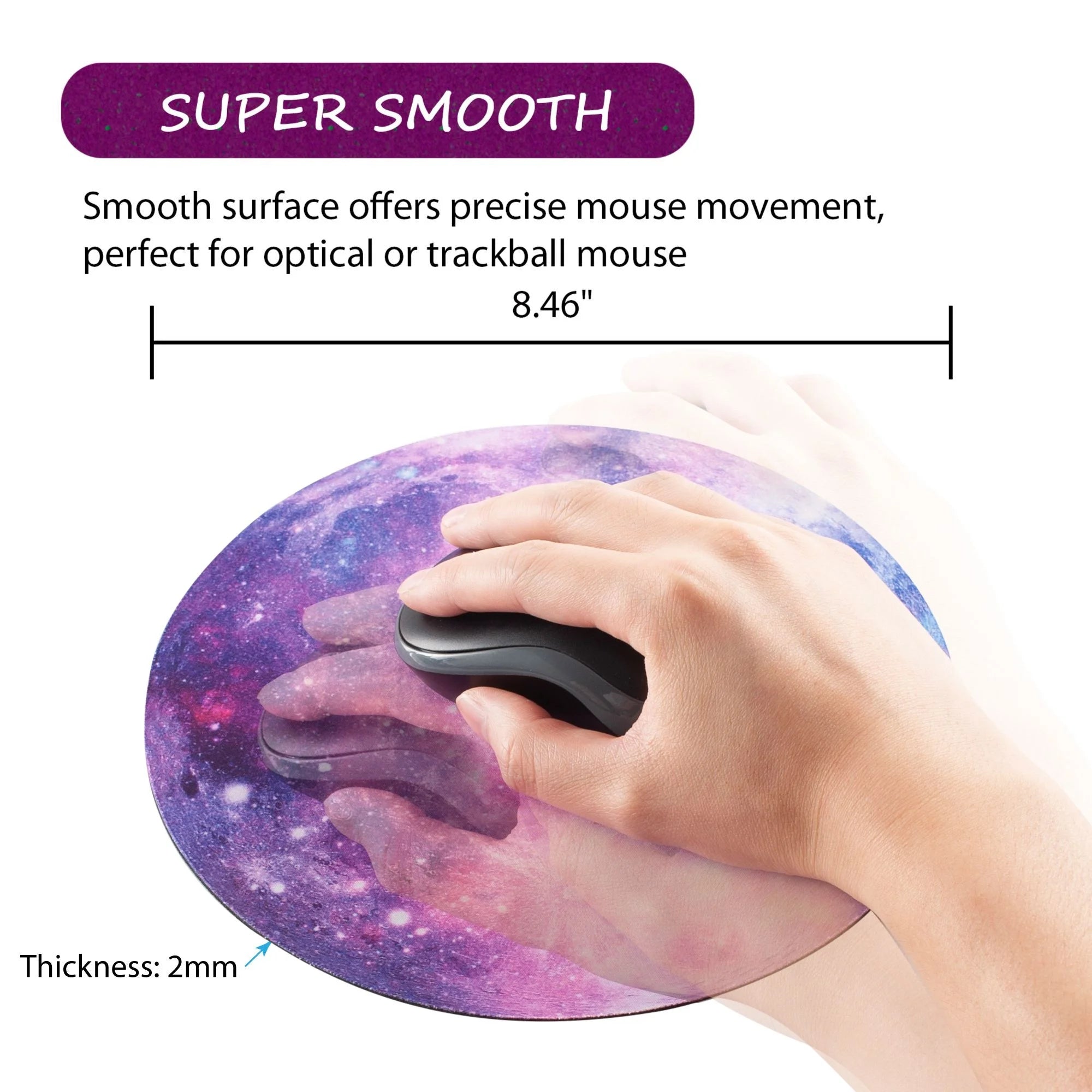 Galaxy Mouse Pad for Computer Desk Laptop, Small round Desktop Mat, Purple Space Mousepad, Non-Slip Rubber