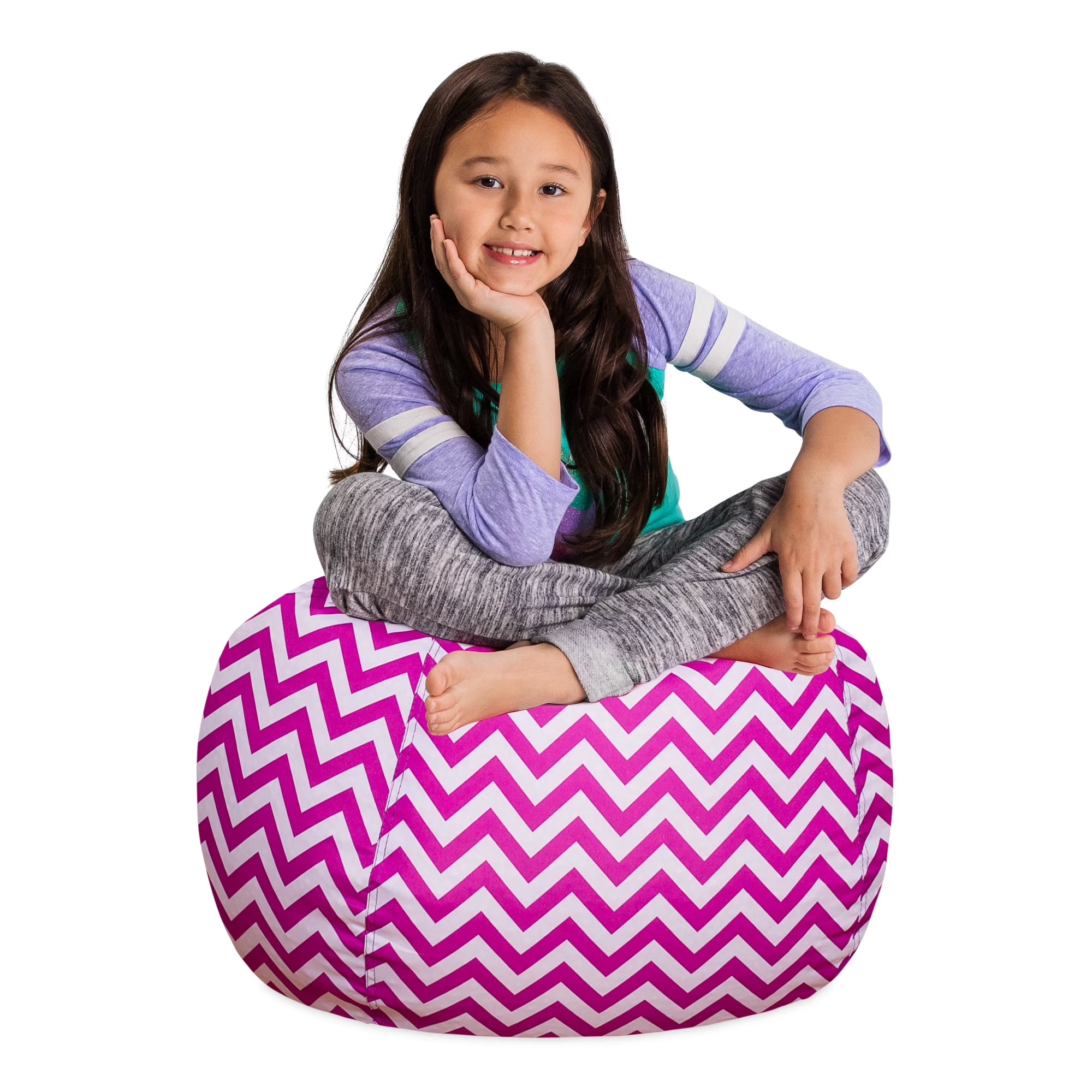 Bean Bag Chair, Kids, 2.25 Ft, Pink Chevron
