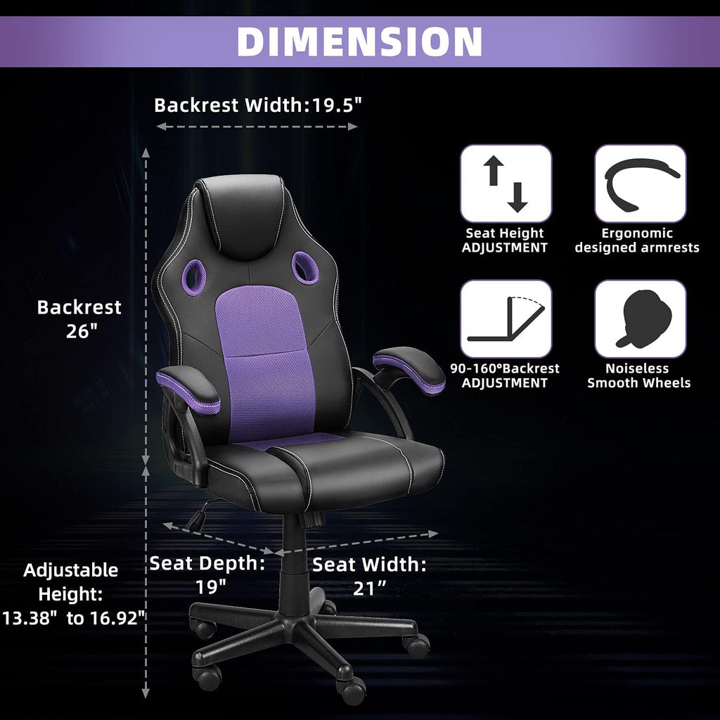 Gaming Office Chair, Ergonomic Cheap Gaming Chair, Computer Chair Video Game Chairs, Reclining Rolling Gaming Chairs for Adults, Teens and Gamer, Desk Office Chairs Clearance, Purple