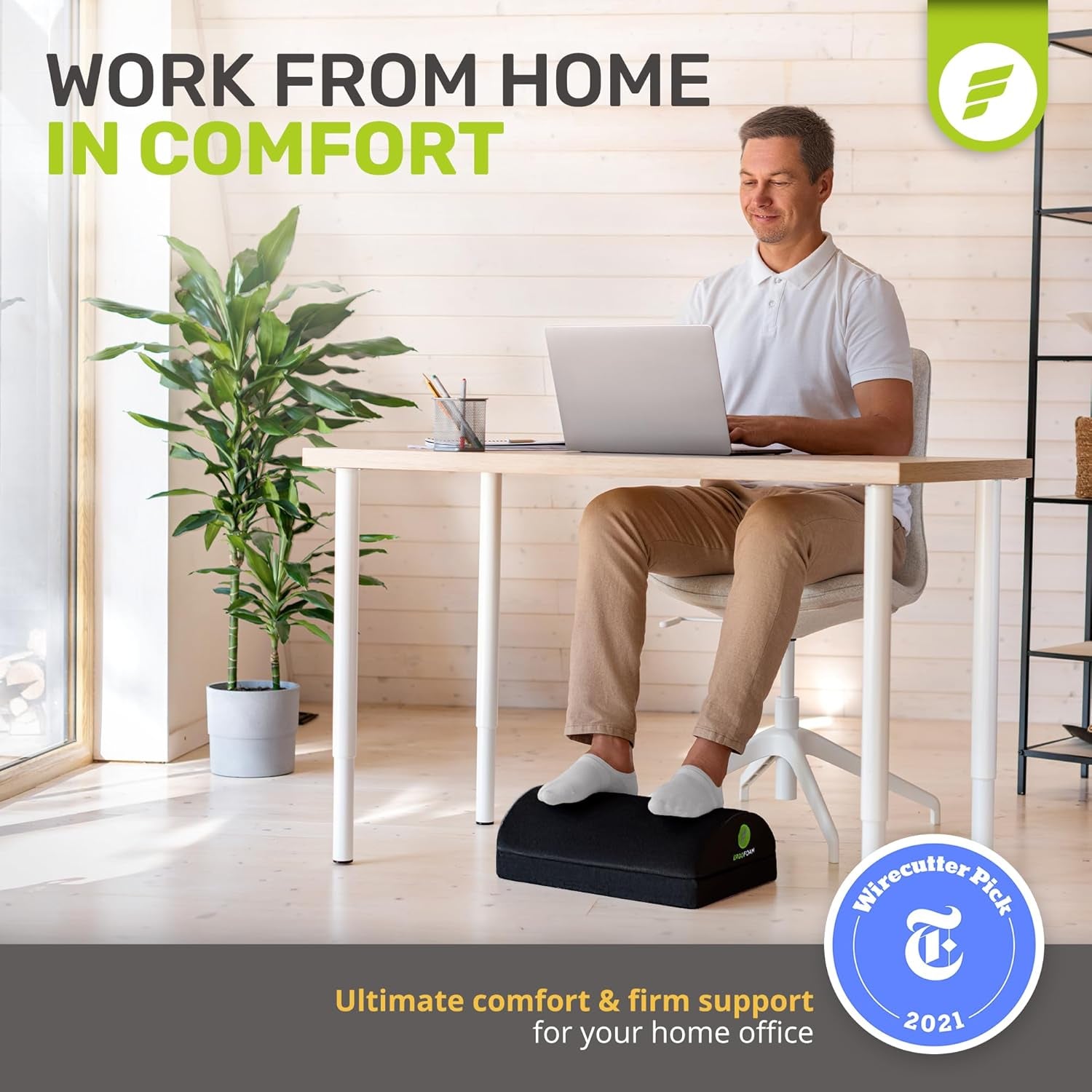Foot Rest for under Desk at Work Adjustable - Chiropractor-Endorsed, High-Density Foam, Velvet (Black)