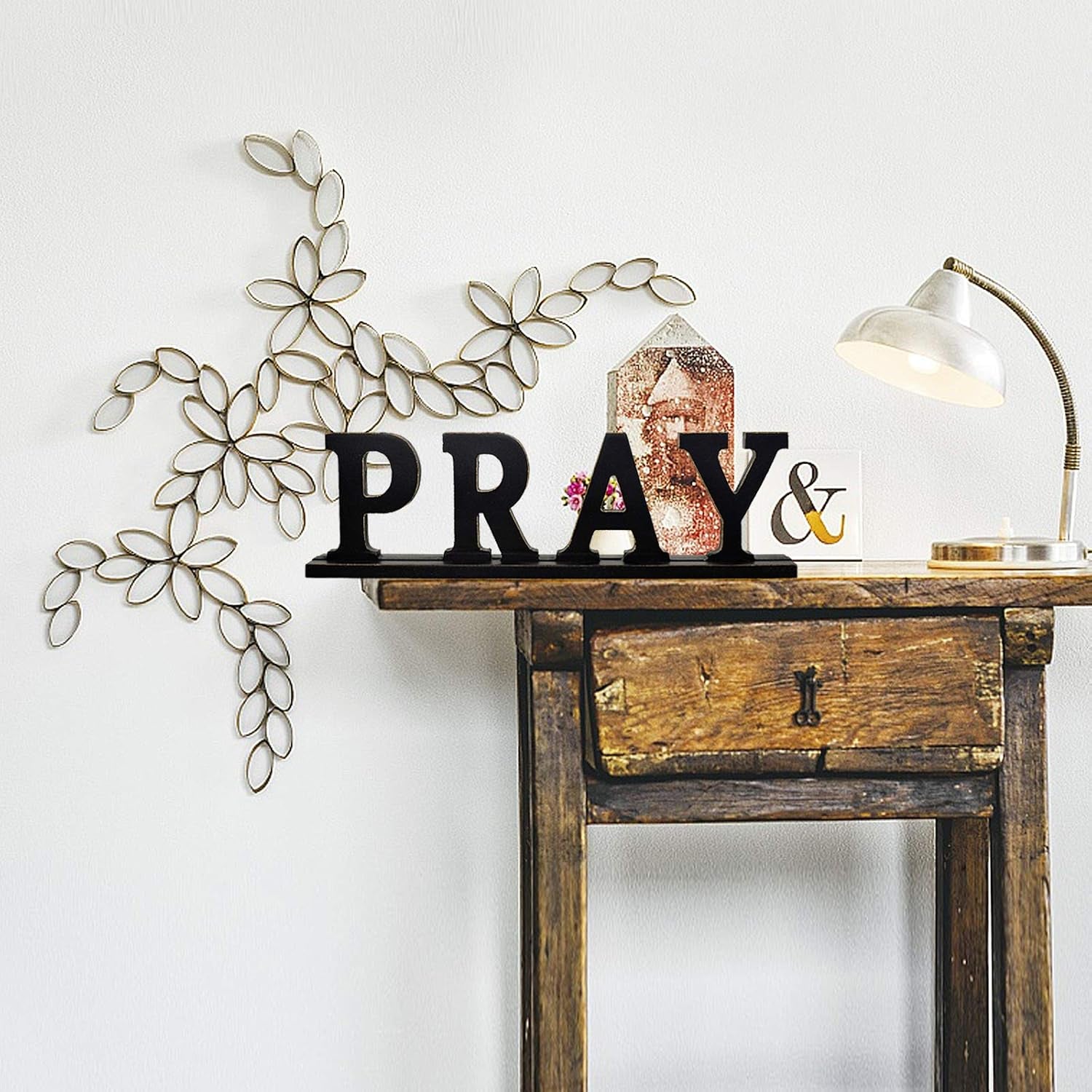 Pray Sign, Decorative Wooden Cutout Word Art, 16.14X4.75 Inches, Black