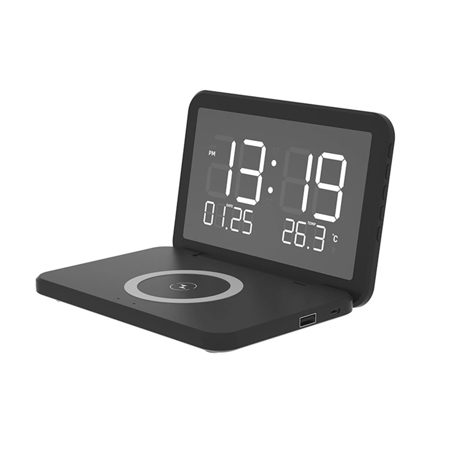 2023 Promotion on Sale, Digital Alarm Clock,Mirror Surface LED Electronic Clocks,With U Charger,Temperature Display,Wireless Charging, Ustom Brightness,For Office Table Bedroom Night
