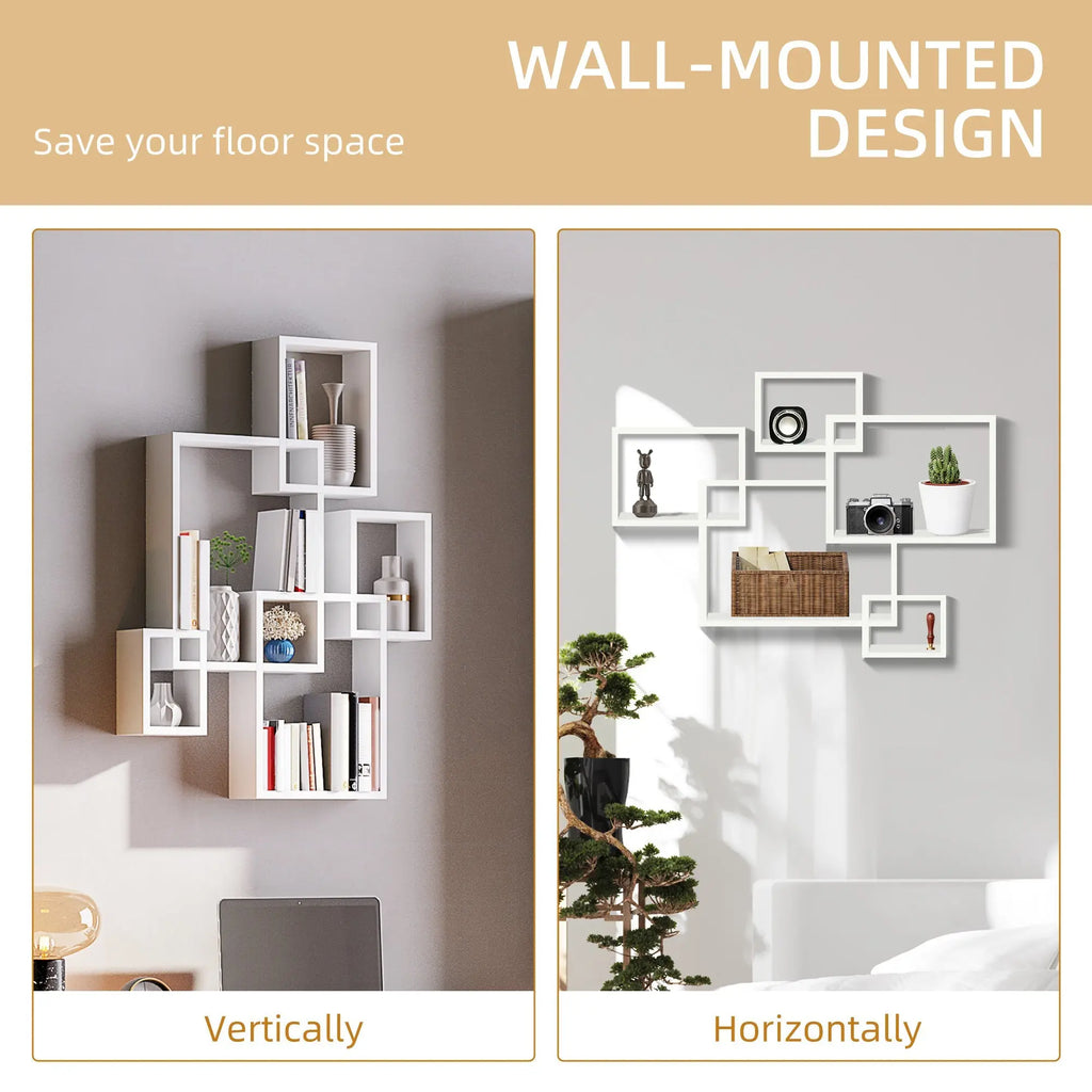 Floating Shelves, Wall Mounted Interlocking Cube Shelves, Display Wall Shelf for Living Room, Bedroom, Hallways, White-3