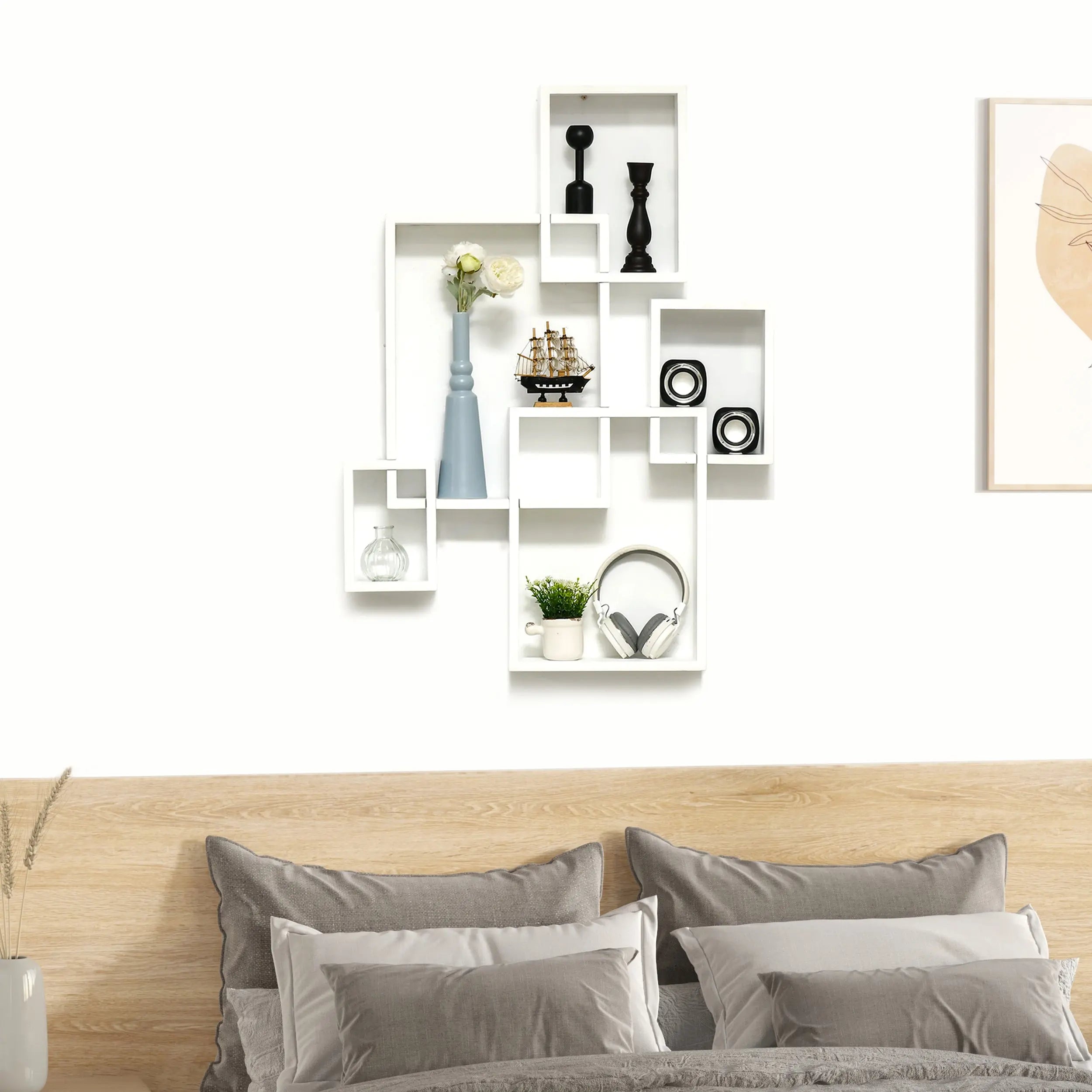 Floating Shelves, Wall Mounted Interlocking Cube Shelves, Display Wall Shelf for Living Room, Bedroom, Hallways, White-1
