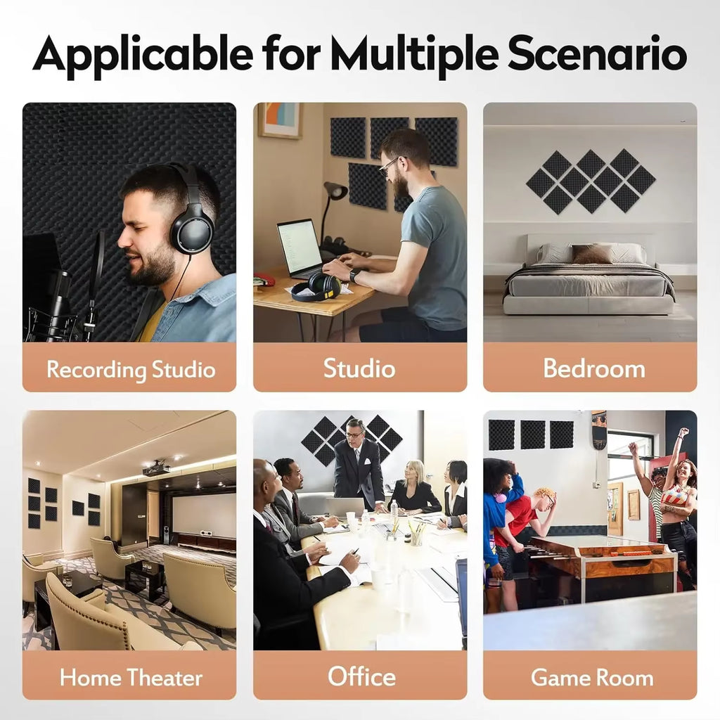 12PCS Self-Adhesive Soundproof Wall Panels Acoustic Foam Tiles Noise Reduction Home Studio Bedroom Sound Deadening Stick