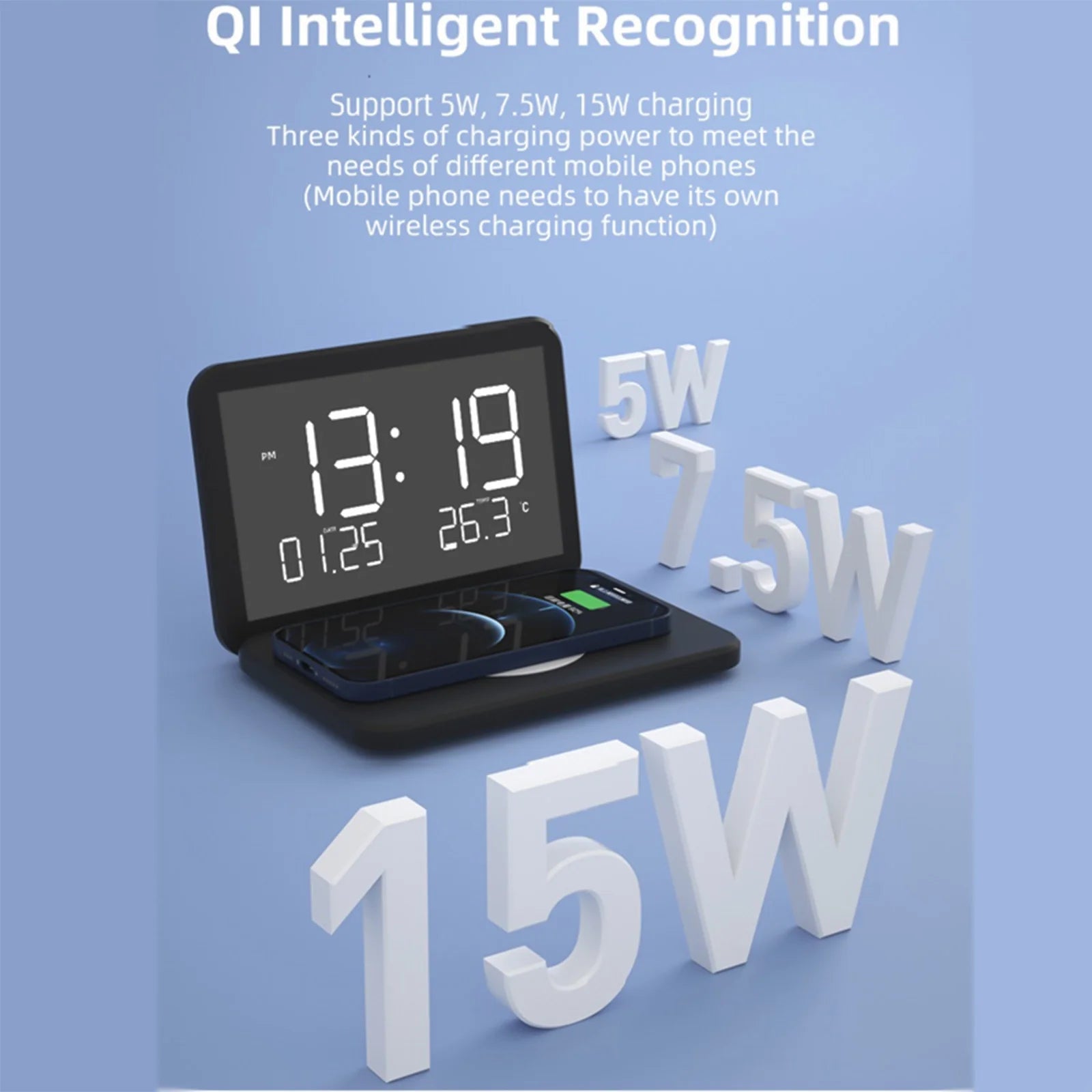 2023 Promotion on Sale, Digital Alarm Clock,Mirror Surface LED Electronic Clocks,With U Charger,Temperature Display,Wireless Charging, Ustom Brightness,For Office Table Bedroom Night