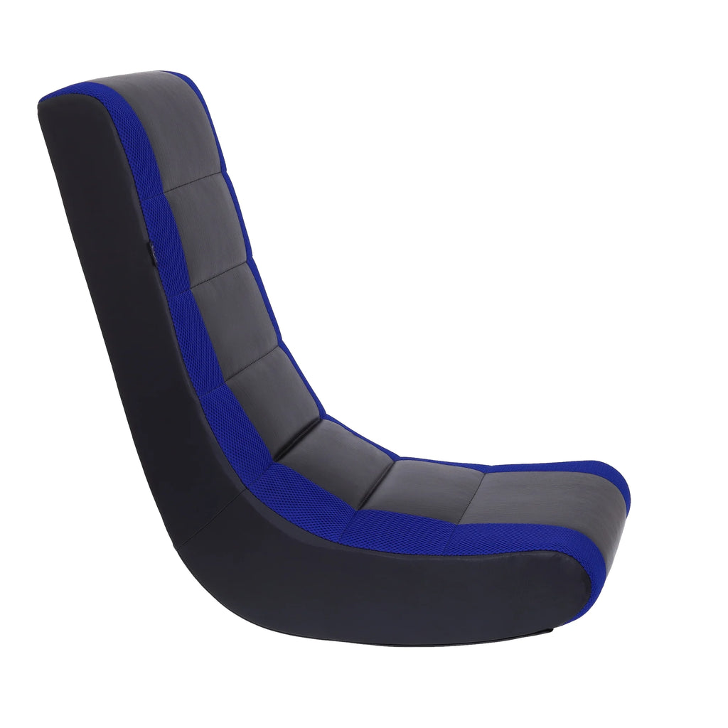 Classic Video Rocker Floor Gaming Chair, Kids and Teens, PU Faux Leather & Polyester Mesh, Black/Blue