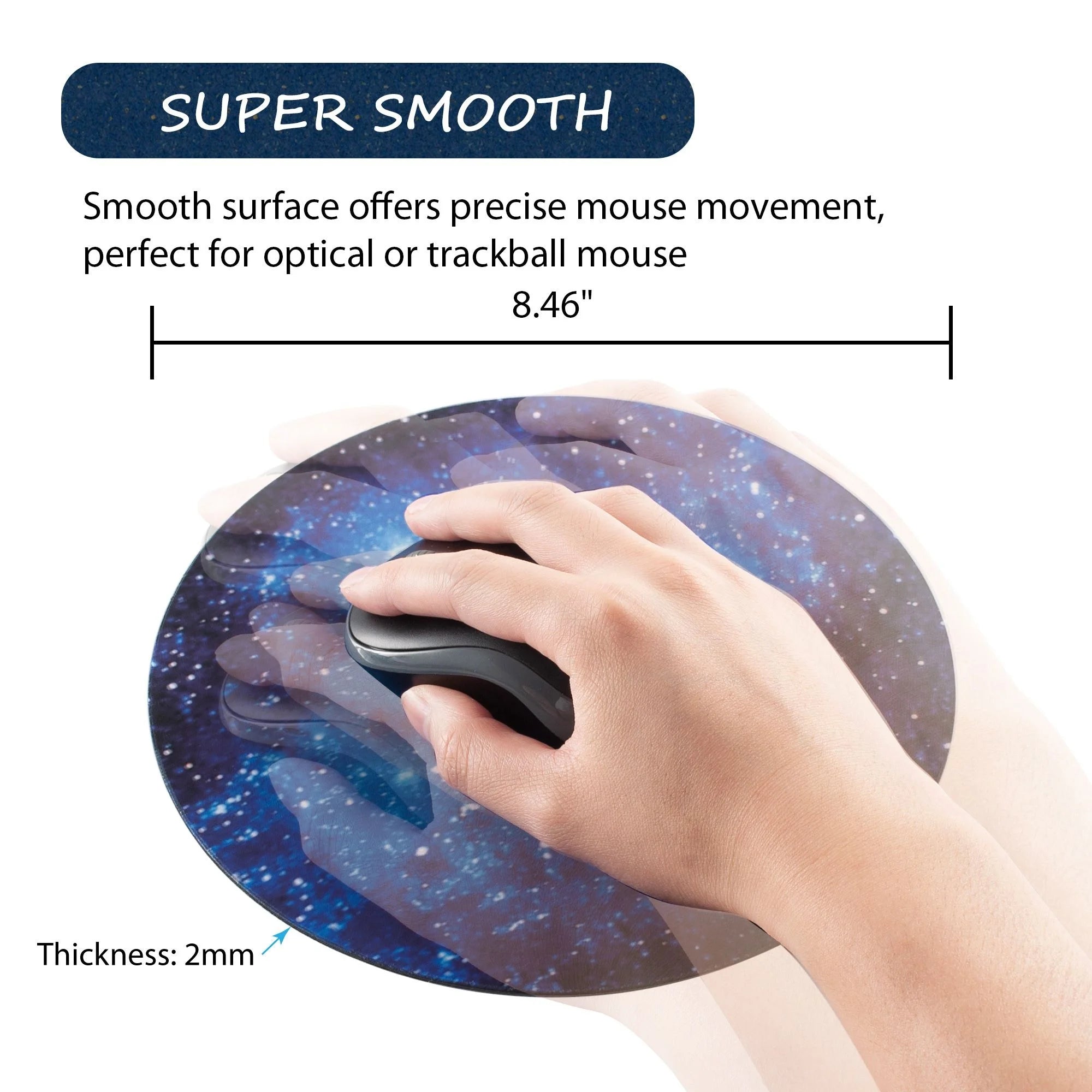 Mouse Pad for Computer Laptop Desktop Gaming Super Smooth round Galaxy Space Planet Moon Design with Non-Slip Rubber Base, Blue Starry Night (8.4 X 8.4 Inch)