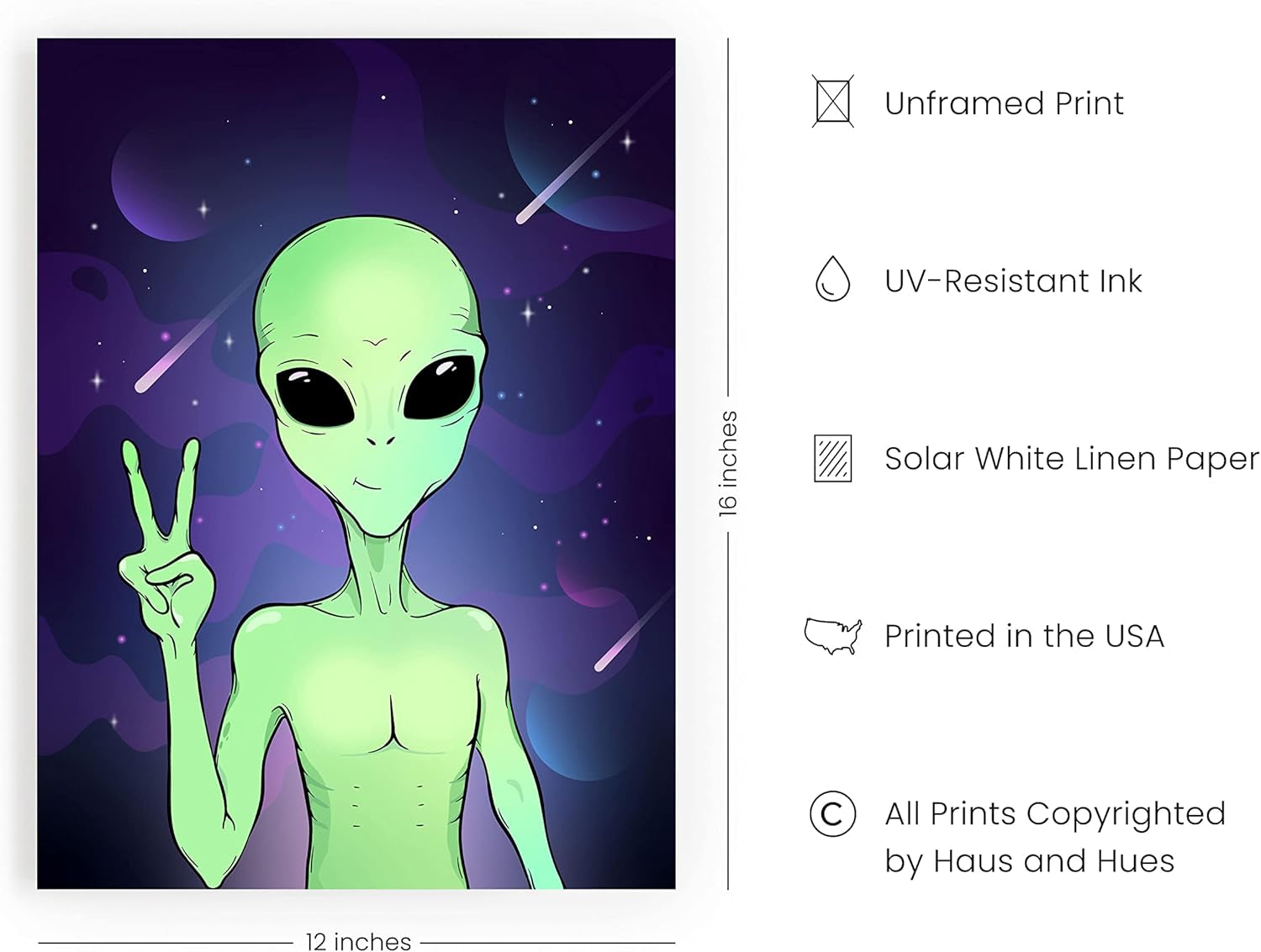 Trippy Alien Poster - Trippy Wall Decor, Alien Art Print, Psychedelic Poster for Room Aesthetic (UNFRAMED 12"X16")