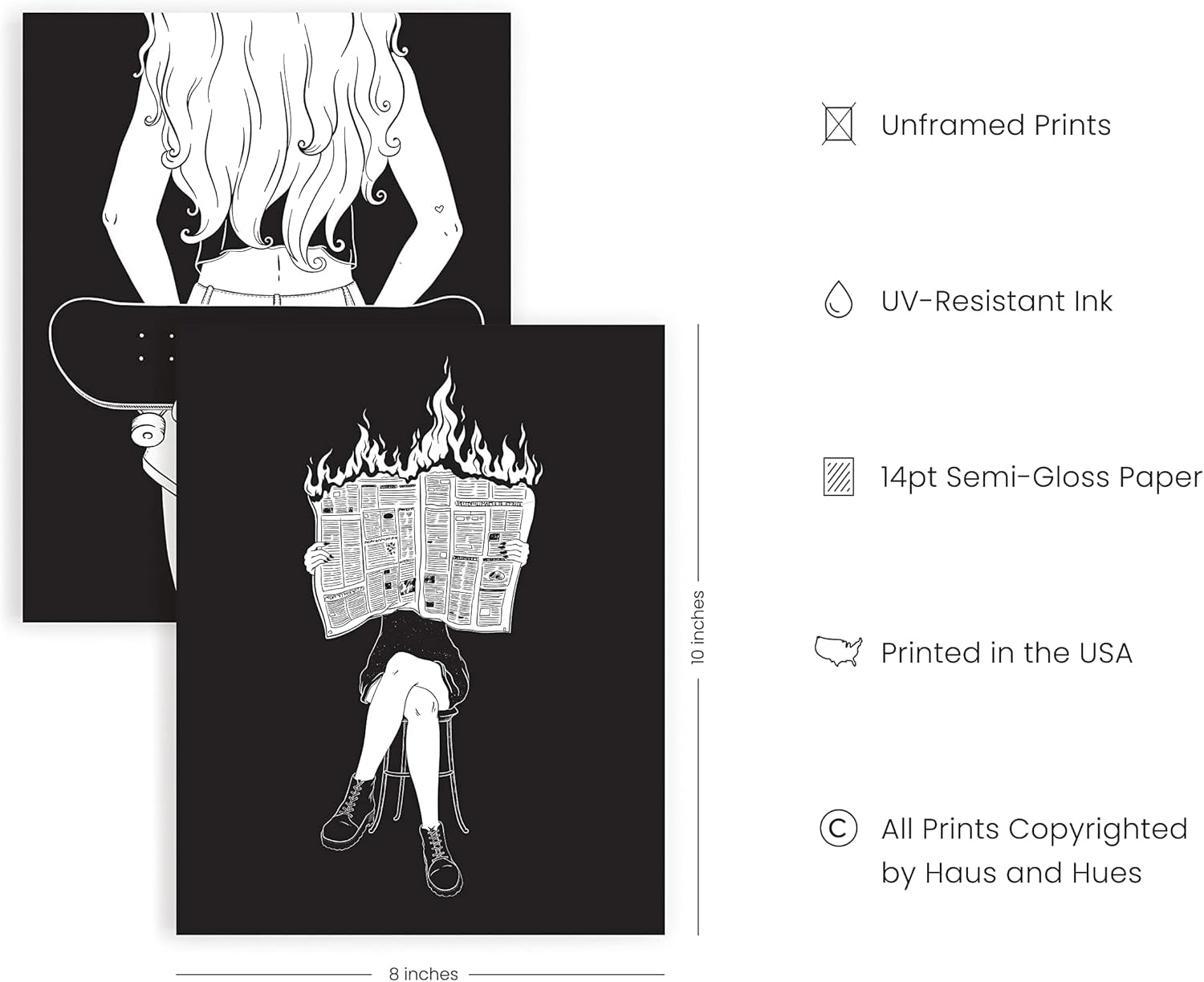 Gothic Wall Art Prints – Set of 4 Dark Academia Halloween Posters, Witchy Skeleton Wall Decor, Gothic Art Prints for Bedroom or Office (8X10, Unframed)