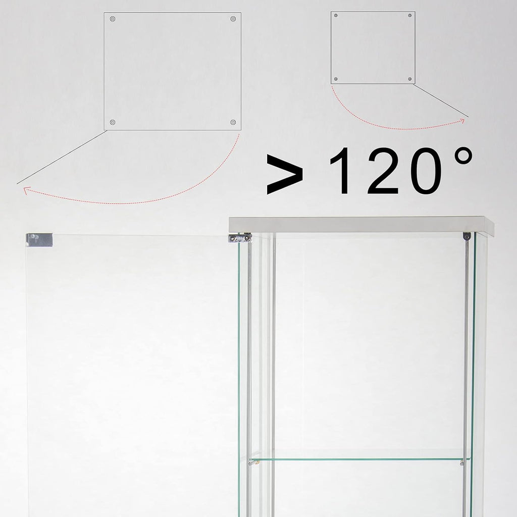 Glass Display Cabinet 4 Shelves with Light and Door, Easy to Install, Solid Tempered Glass, Floor Standing Curio Bookshelf for Living Room Bedroom Office (White)