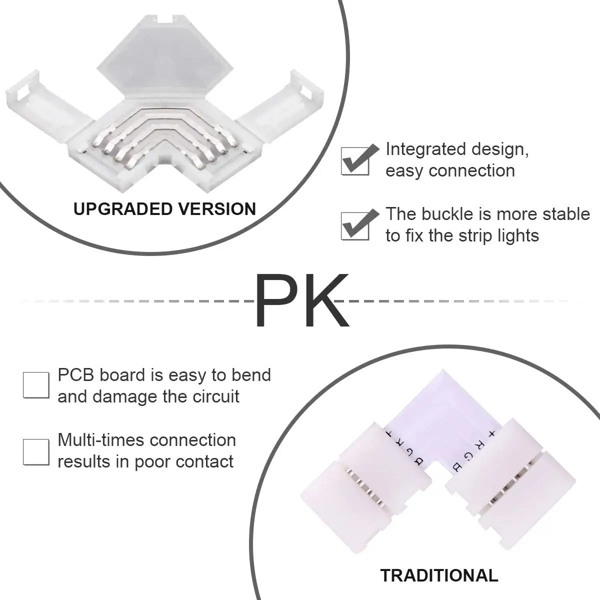LED Corner RGB Connector 10Mm 4Pin L Shape IP20 LED Light Strip Solderless 90 Degree Right Angle for 5050 3528 Tape Light