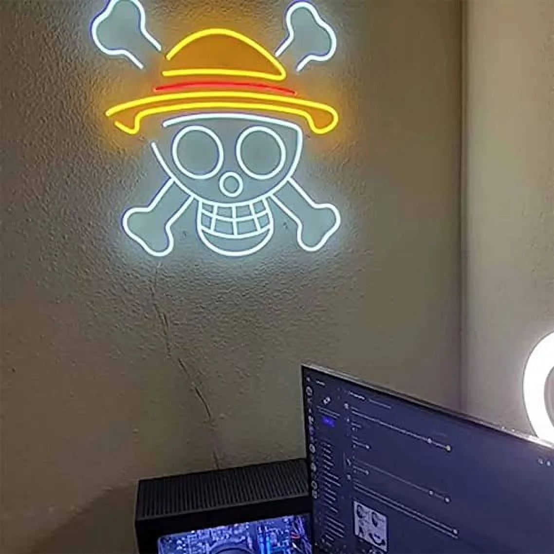 Anime Skull Neon Sign Custom Anime Skull LED Wall Decor One for Piece Anime Decor Skull Art (White Color)