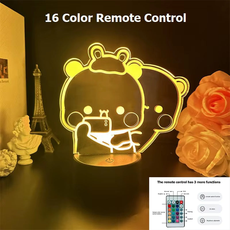 Bubu Dudu Led Night Light Remote Control Bear Panda Figures Lamp USB 16 Colors Adjustable Cartoon Nightlight Home Decorative Gif