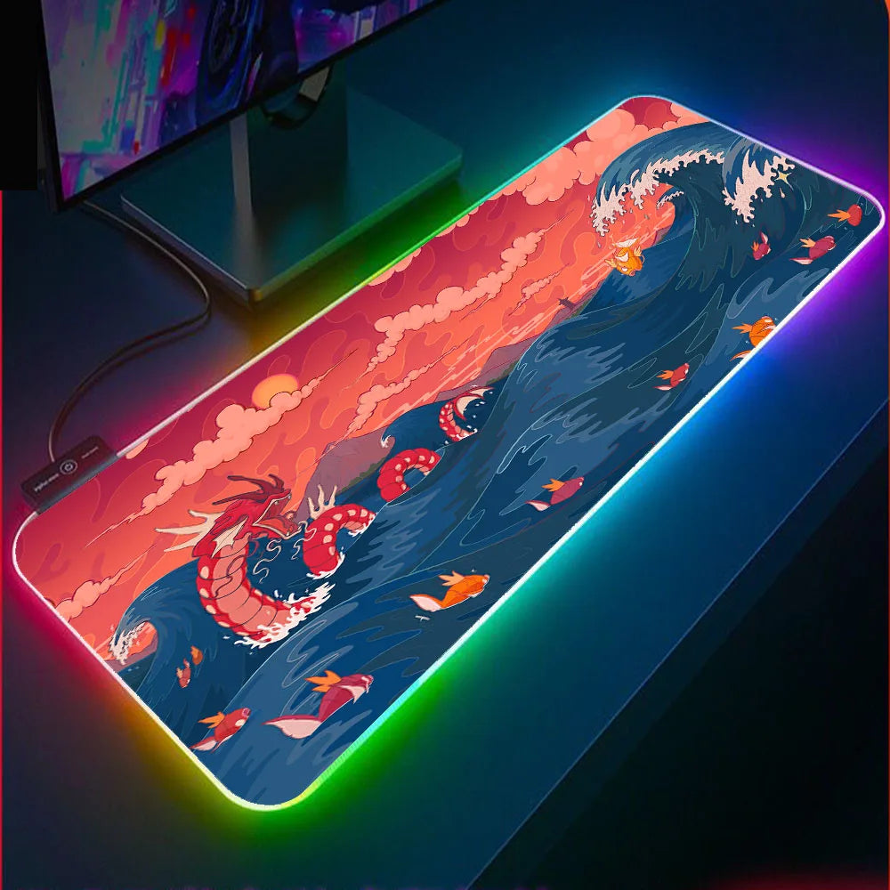 Anime Ocean Dragon Mouse Pad RGB Laptop Office Light-Emitting LED Suitable for Anime Lovers Game Accessories Gamers USB Pad Desk