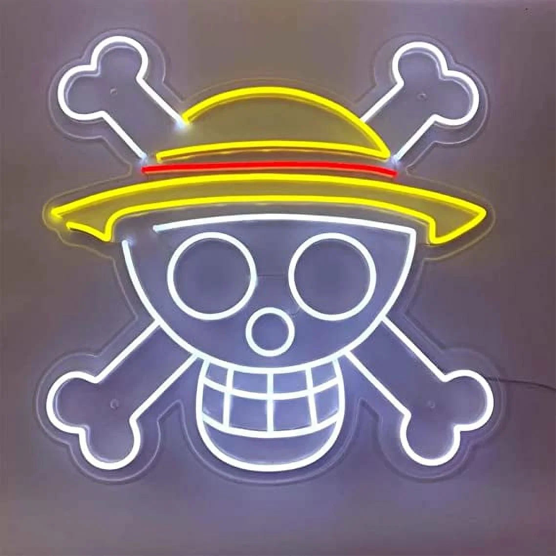 Anime Skull Neon Sign Custom Anime Skull LED Wall Decor One for Piece Anime Decor Skull Art (White Color)