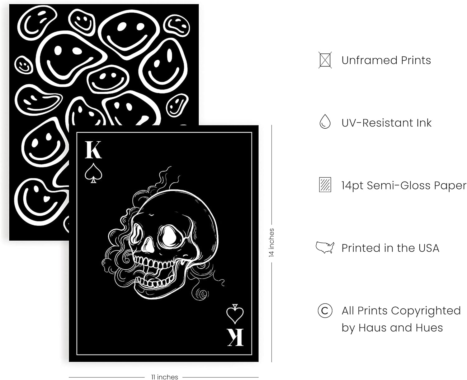 Black and White Poster – Skeleton Art Print, Cool Grunge Wall Decor for Bedroom or Aesthetic Room Design, Goth Skull Poster (11X14, Unframed)