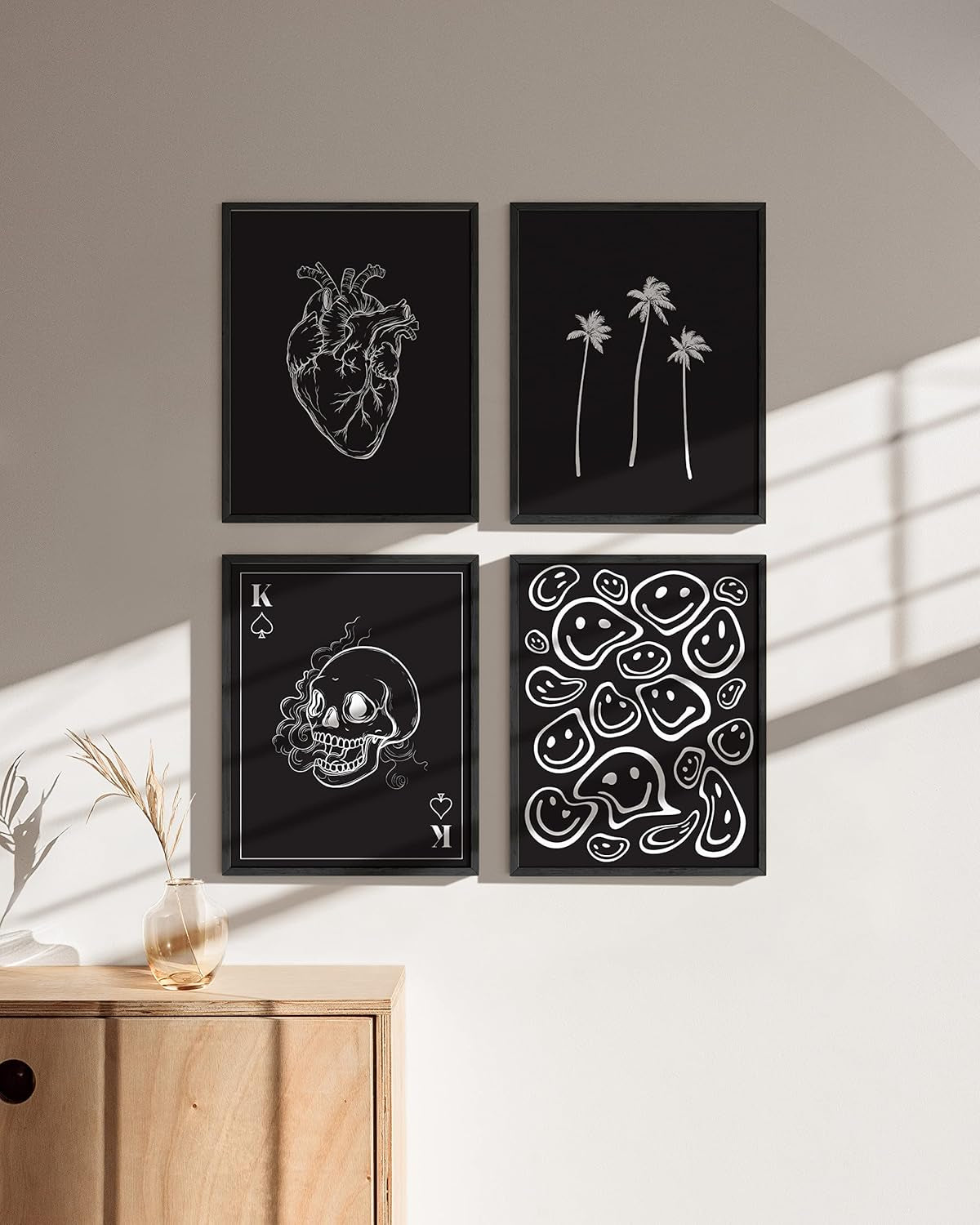 Black and White Poster – Skeleton Art Print, Cool Grunge Wall Decor for Bedroom or Aesthetic Room Design, Goth Skull Poster (11X14, Unframed)