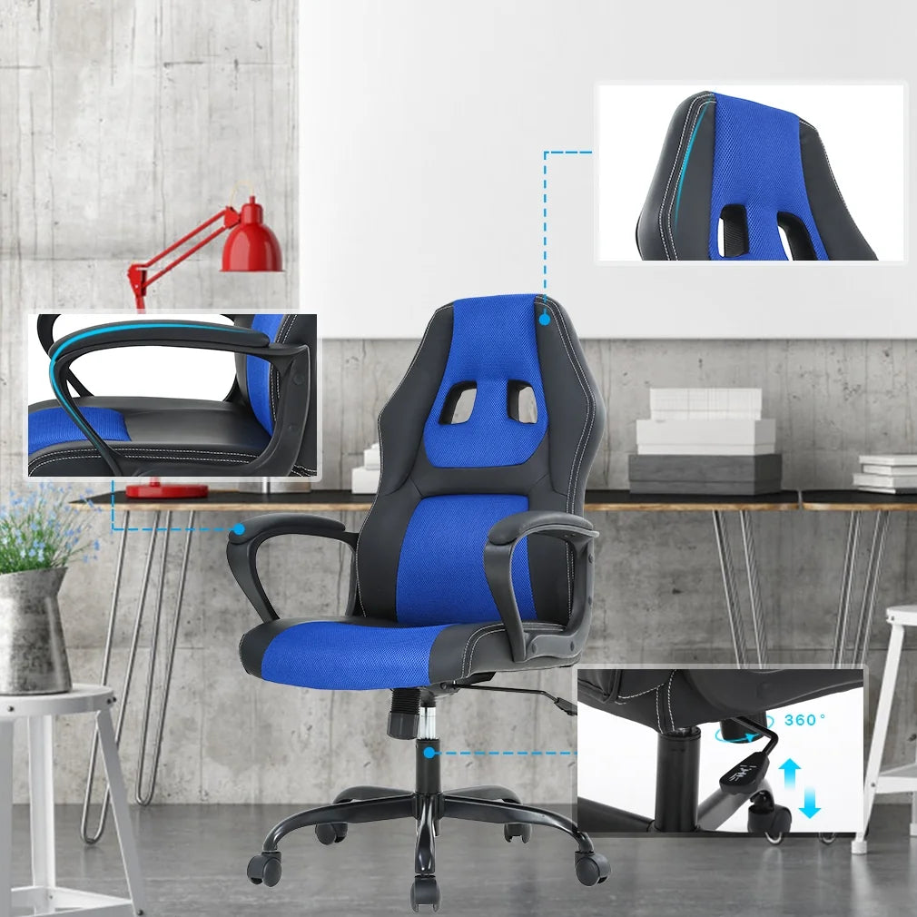 Ergonomic Gaming Chair, Lumbar Support, Swivel Rolling for Men, Women(Blue)