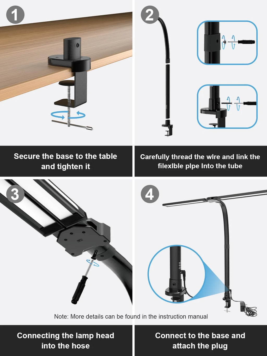 RGB Double Swing Arm Desk Lamp - 24W Ultra Bright Auto Dimming Desk Light, Multi-Angle Adjustment, Touch Control Desktop Lamp- Ideal for Home Office, Gaming, Reading, Work