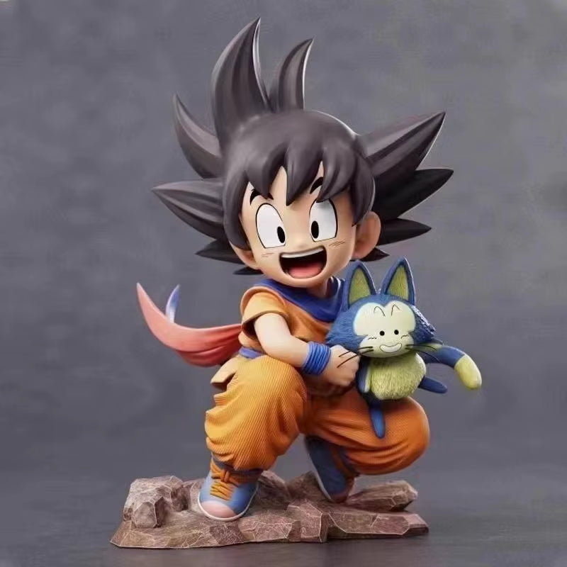 Dragon Ball 15Cm Childhood Little Goku Hugs Puer Ya Mu Tea Little Follower Figures Statue Pvc Model Statue Collection Toys Gift