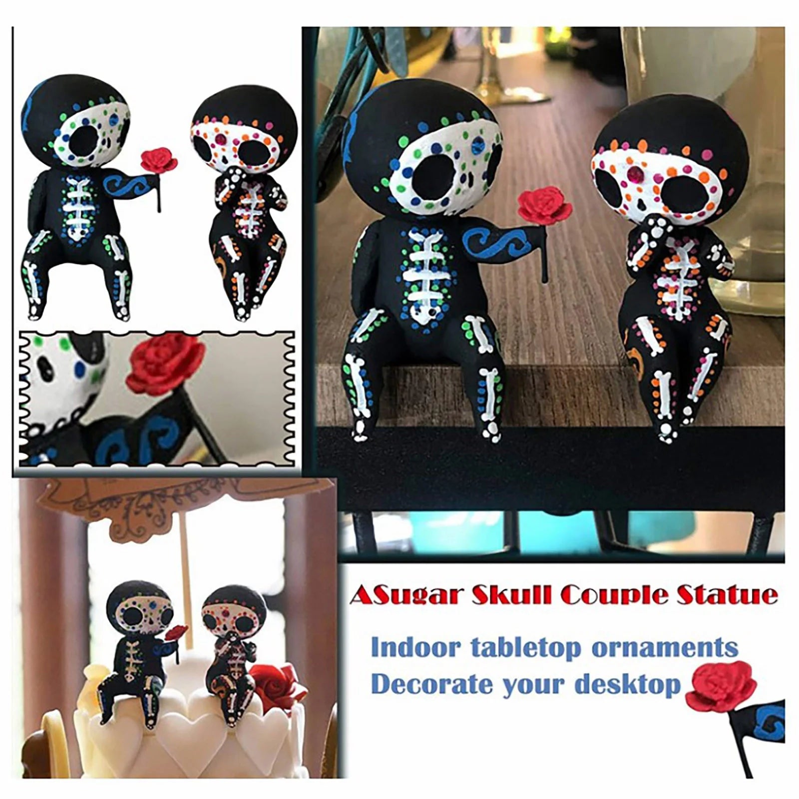 Home Decor , Sugar Skull Coulp Figurine Statues Table Decor Hand Crafts Resin Ornament
