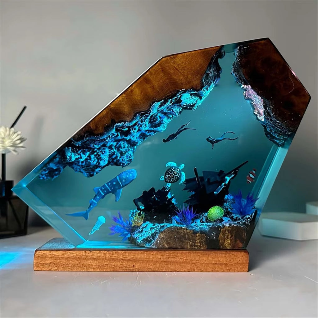 Undersea Resin Lamp Whale Turtle Human Diving Night Light Home Gift Office, Desk Bedroom Decoration Night Light