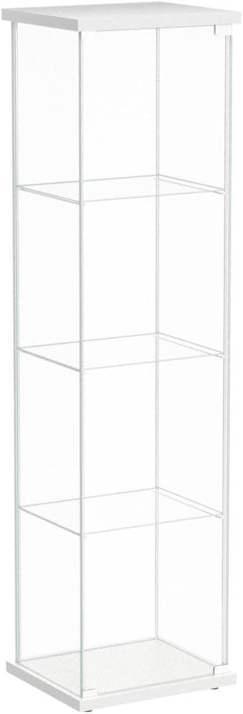 Glass Display Cabinet 4 Shelves with Light and Door, Easy to Install, Solid Tempered Glass, Floor Standing Curio Bookshelf for Living Room Bedroom Office (White)
