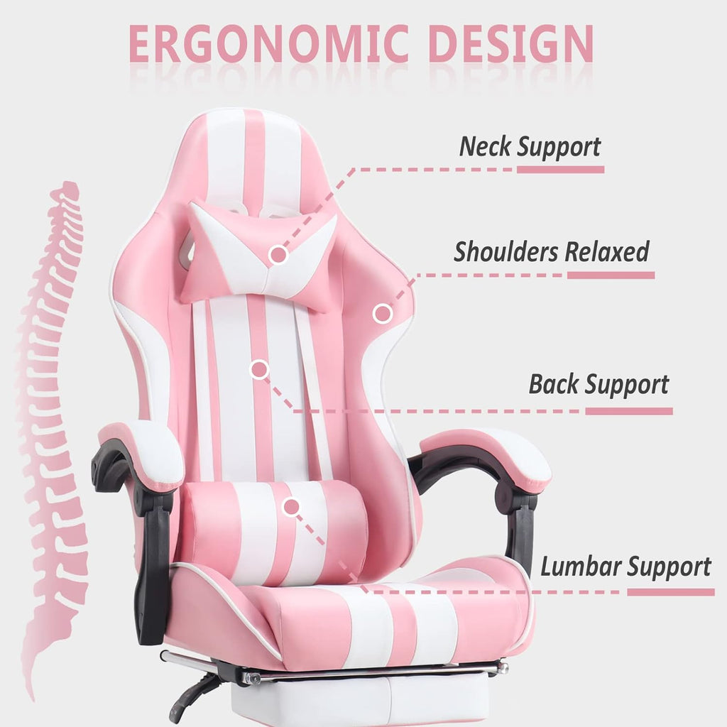 Gaming Chairs with Footrest,Computer Game Chair,Massage Gaming Chairs,Christmas,Xmas Gift,Pc Gaming Chairs for Adults Teens for Gaming Live Streaming Room(Pink,Racing Version)
