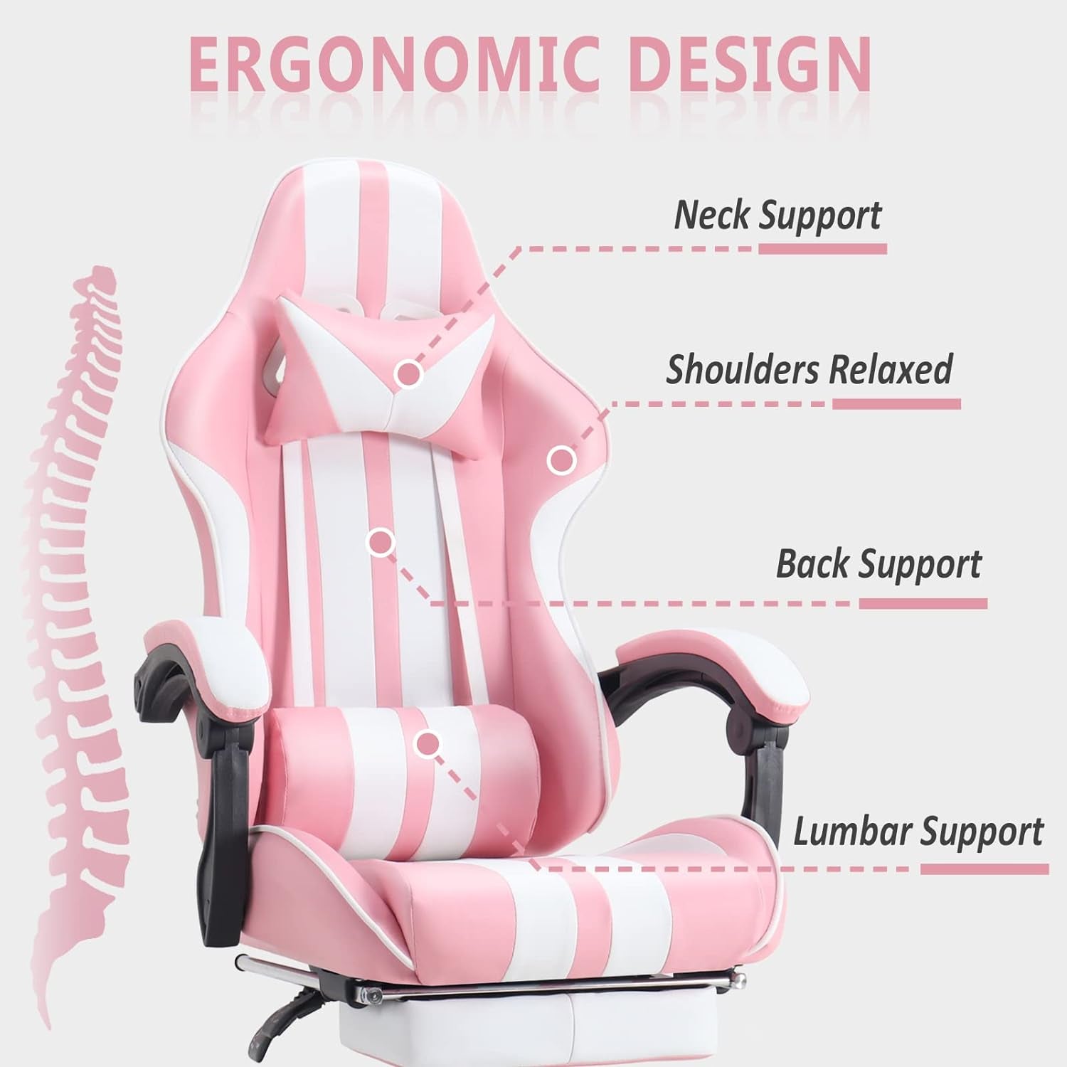 Gaming Chairs with Footrest,Computer Game Chair,Massage Gaming Chairs,Christmas,Xmas Gift,Pc Gaming Chairs for Adults Teens for Gaming Live Streaming Room(Pink,Racing Version)