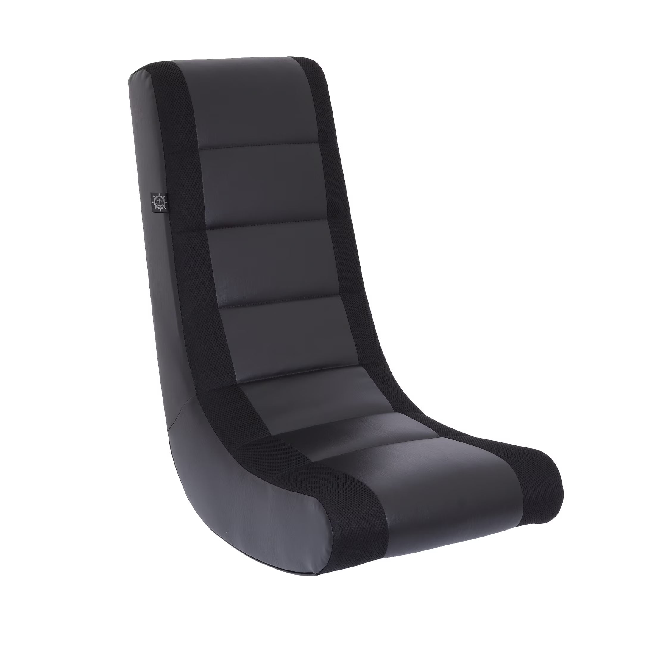 Classic Video Rocker Floor Gaming Chair, Kids and Teens, PU Faux Leather & Polyester Mesh, Black/Black