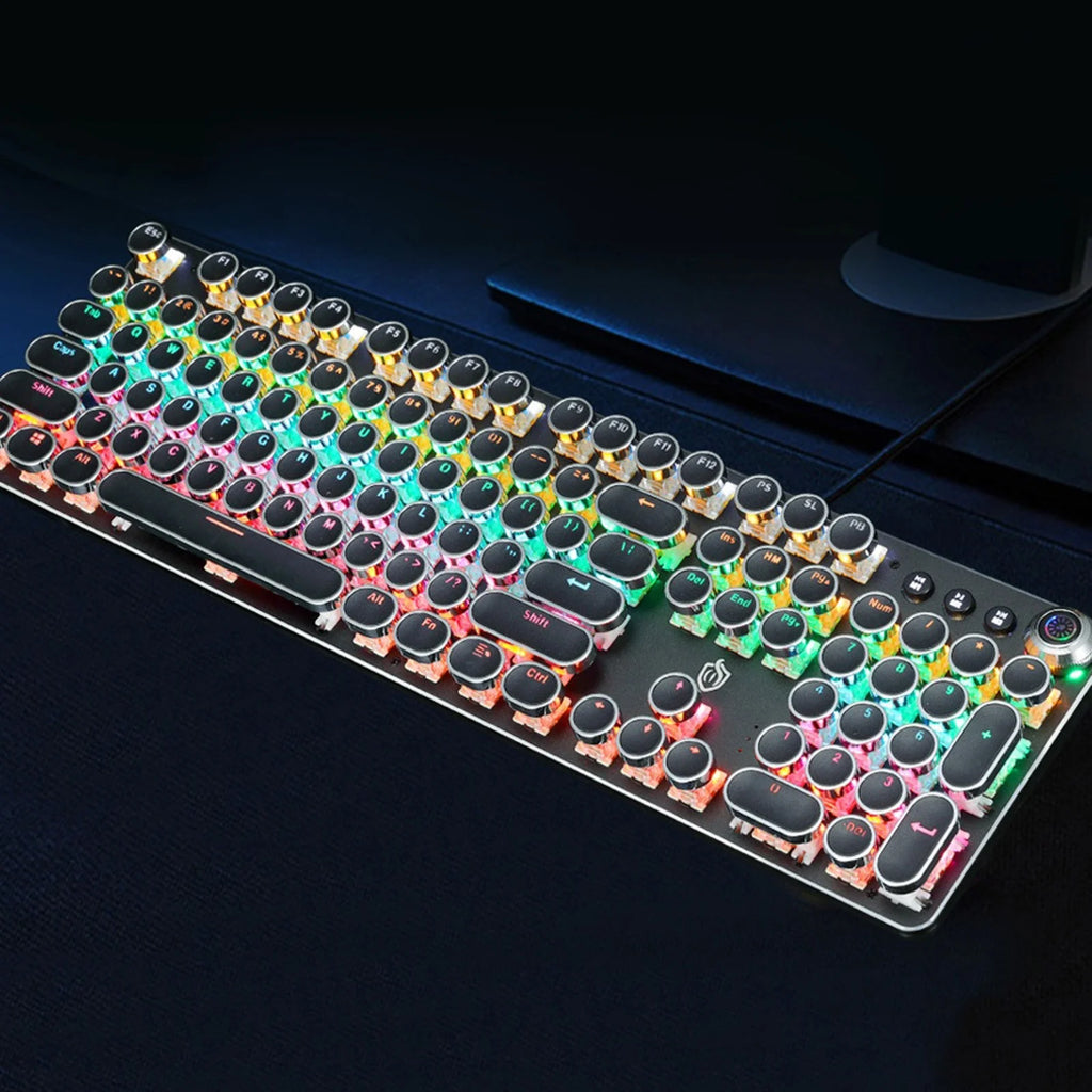 Talet Keyboards Clearance Black Mechanical Steampunk Typewriter RGB Keyboard Cool Light Green