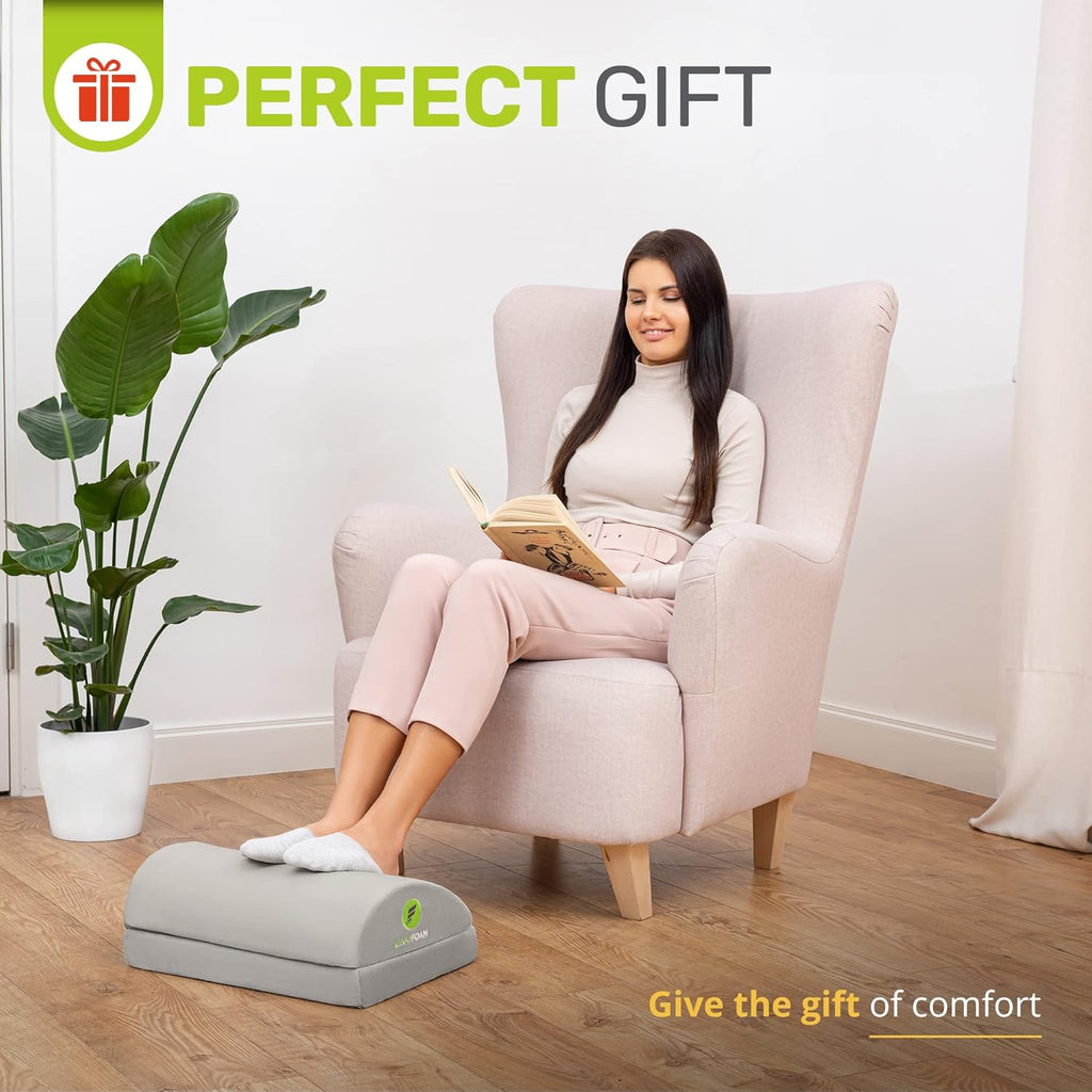 Foot Rest - Chiropractor-Endorsed Orthopedic Teardrop Design - 2In1 Adjustable Premium under Desk Footrest - Ergonomic Foot Rest for Lumbar, Back, Knee Pain (Grey)