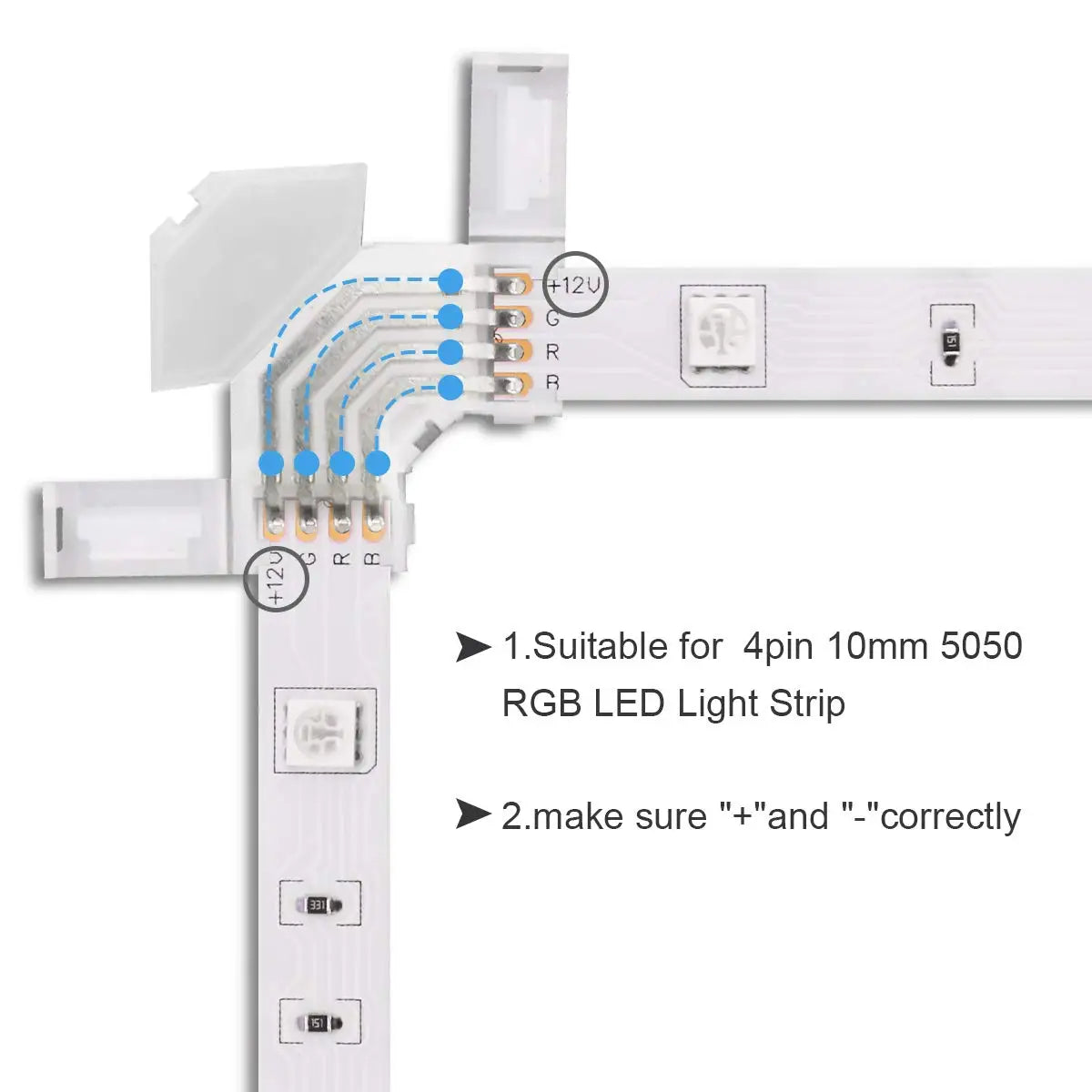 LED Corner RGB Connector 10Mm 4Pin L Shape IP20 LED Light Strip Solderless 90 Degree Right Angle for 5050 3528 Tape Light
