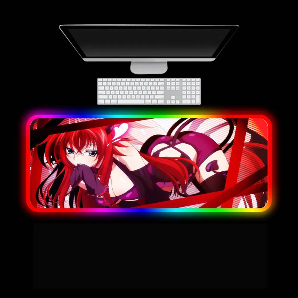 Anime High School DXD Mouse Pad RGB Anime Keyboard LED Carpet Gloway Mesa with USB Backlight Game Room Accessories Pad PC XXL
