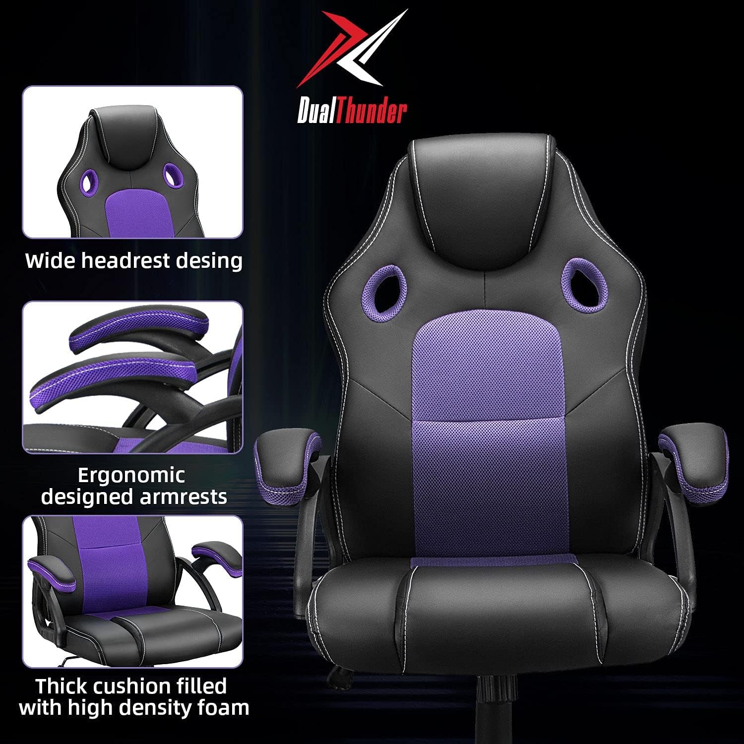 Gaming Office Chair, Ergonomic Cheap Gaming Chair, Computer Chair Video Game Chairs, Reclining Rolling Gaming Chairs for Adults, Teens and Gamer, Desk Office Chairs Clearance, Purple