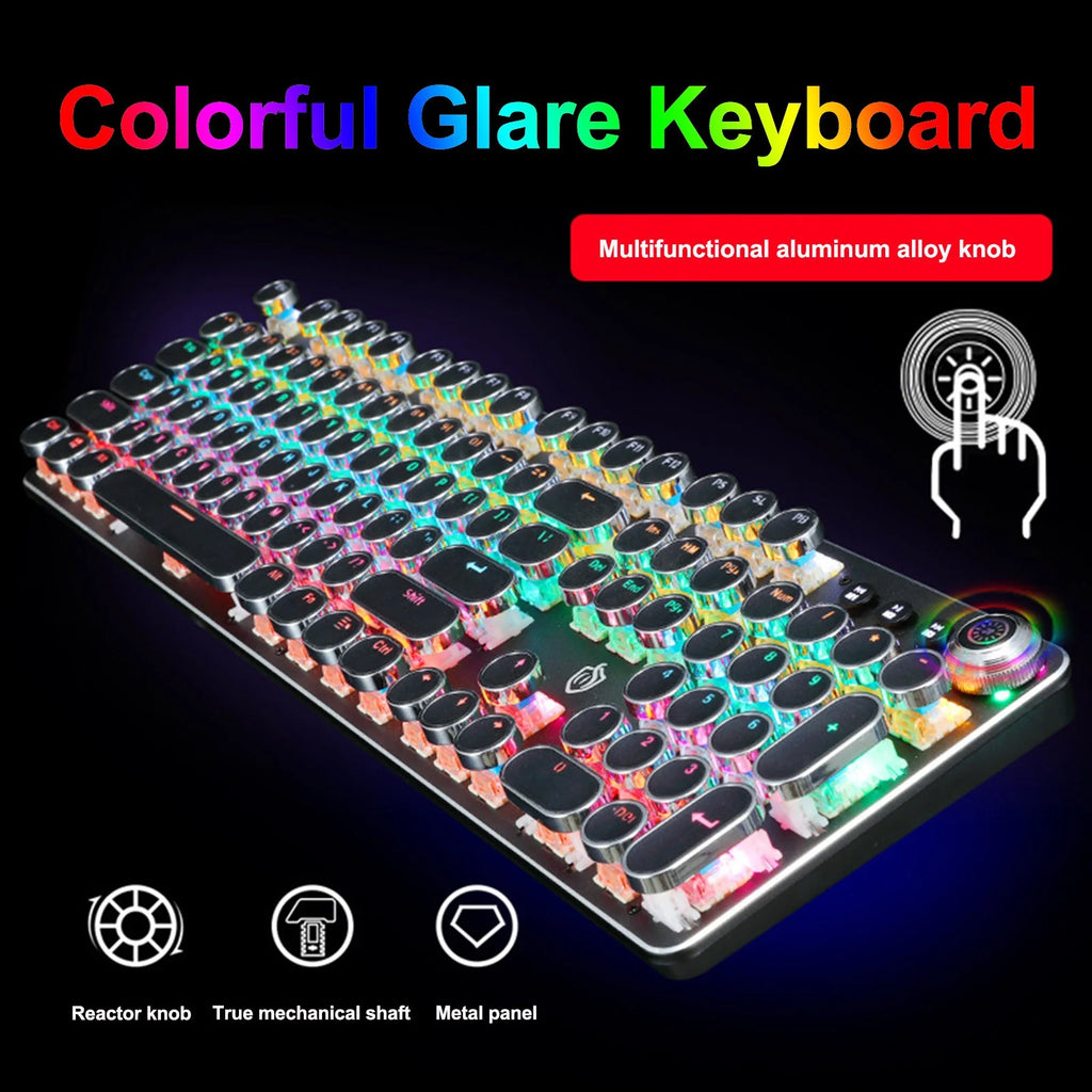 Talet Keyboards Clearance Black Mechanical Steampunk Typewriter RGB Keyboard Cool Light Green