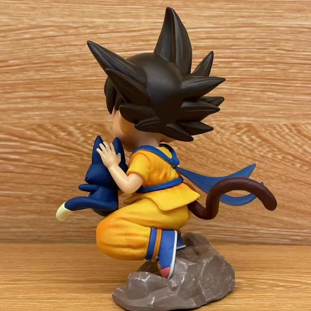 Dragon Ball 15Cm Childhood Little Goku Hugs Puer Ya Mu Tea Little Follower Figures Statue Pvc Model Statue Collection Toys Gift