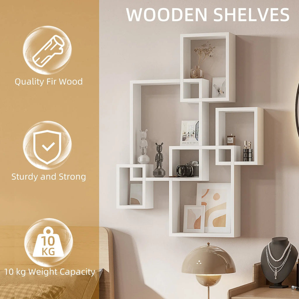 Floating Shelves, Wall Mounted Interlocking Cube Shelves, Display Wall Shelf for Living Room, Bedroom, Hallways, White-4